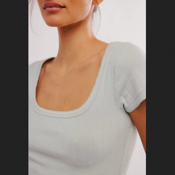 Free People End Game Pointelle Baby Tee L - Picture 2 of 5